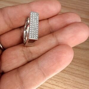 Sterling Silver Pave Bar Ring - Silver Crystal Accent